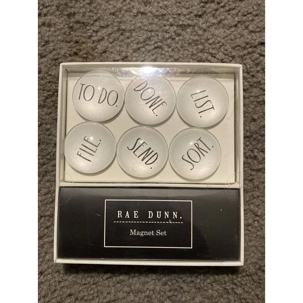 RAE DUNN Refrigerator Magnet Set 6 Glass Dome To Do Done List File Send Sort NEW